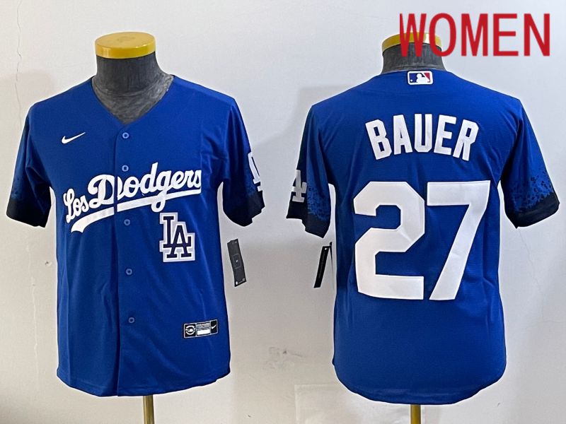 Women Los Angeles Dodgers 27 Bauer Blue City Edition Nike 2024 MLB Jersey style 11204